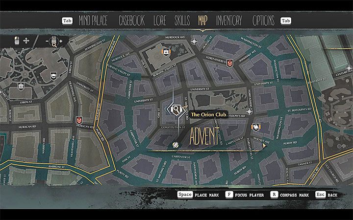 The Orion Club is in Advent district - Nosedive | The Sinking City walkthrough - Main cases - The Sinking City Guide