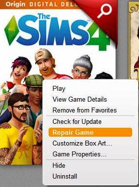 Repair Game - on the Origin platform there is an option to repair the game - System requirements for The Sims 4 - Appendix - The Sims 4 Game Guide
