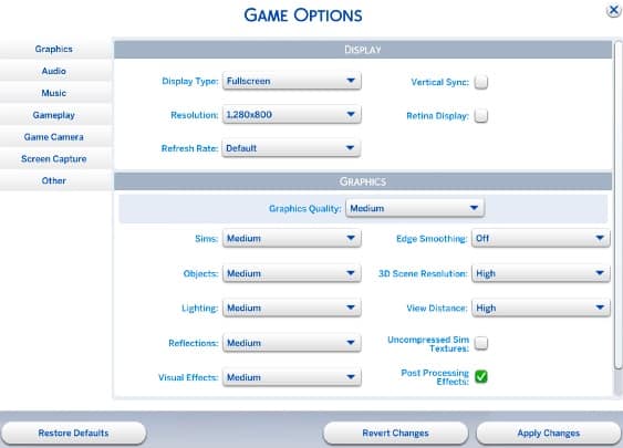 There are many different options in The Sims 4 - System requirements for The Sims 4 - Appendix - The Sims 4 Game Guide