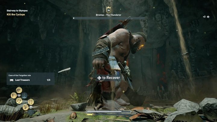 After taking half of his health points, the Cyclops will tear out a piece of wall and make a makeshift weapon for himself - Cyclops | Mythical creatures in Assassins Creed Odyssey - Mythical creatures - Assassins Creed Odyssey Guide