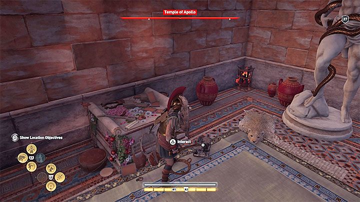 The location of the Enigmatic Ostraka: Visit the Temple of Apollo on the western edge of the region - Ainigmata Ostraka in Arcadia in Assassins Creed Odyssey - Ainigmata Ostraka - Assassins Creed Odyssey Guide
