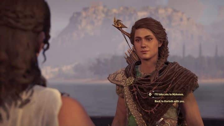 When you save the woman on the boat, you can agree to get her to Mykonaos instead of Korinth - Important choices in Chapter 5 of Assassins Creed Odyssey - Important choices - Assassins Creed Odyssey Guide