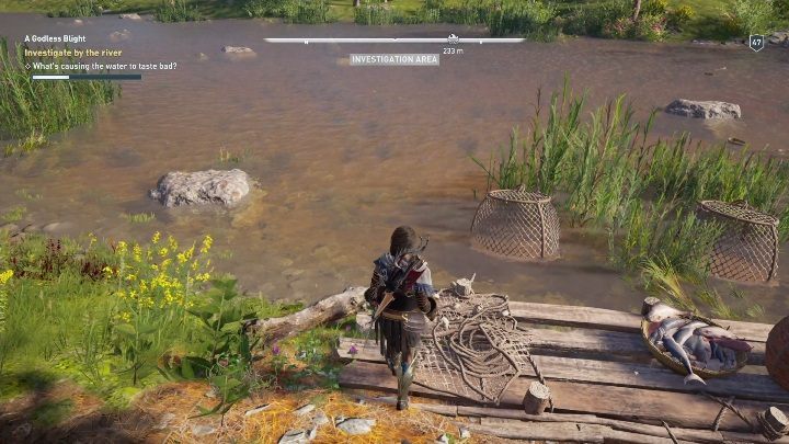 Your last task in this mission is to investigate the area near the river and fish out a corpse - Side Quests on Lakonia in Assassins Creed Odyssey - Side Quests - Assassins Creed Odyssey Guide