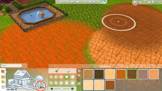 Using the terrain covering tool, you can freely change the look of the surface: it can be flowery grass, sand, gravel, or even stones - Expanding a house | The house - The house - The Sims 4 Game Guide
