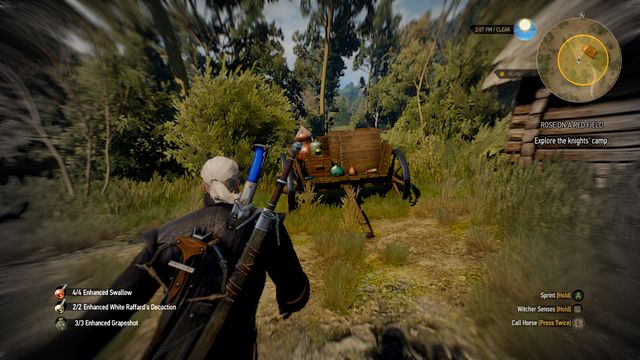 Your target is a note that can be found on the wagon left from the building - Rose on a Red Field - Side quests - The Witcher 3: Wild Hunt Game Guide & Walkthrough