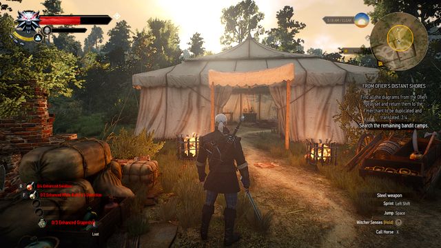 The tent with a chest containing the diagram - From Ofiers Distant Shores - Treasure hunts - The Witcher 3: Wild Hunt Game Guide & Walkthrough