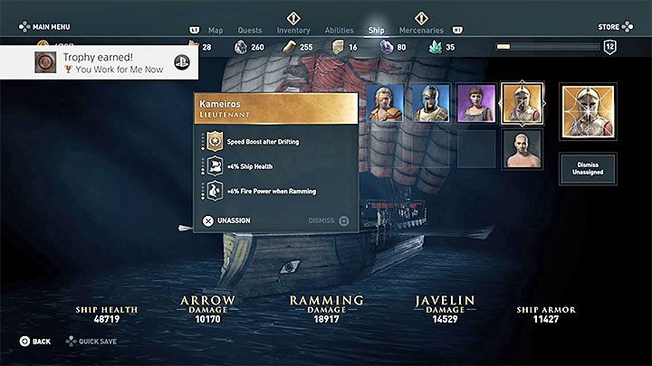 Now, you just need to go to the Ship tab and appoint the recruited gold NPC as the Lieutenant - You Work for Me Now - Assassins Creed Odyssey Trophy guide - Trophy Guide - Assassins Creed Odyssey Guide