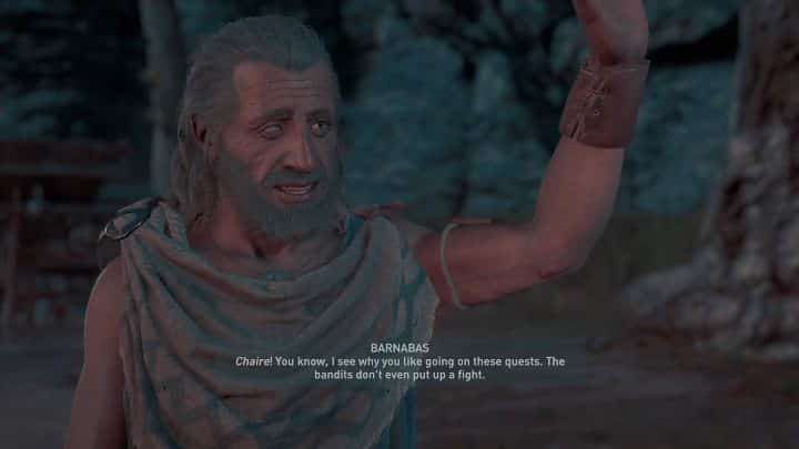 To start your mission you need to talk to Barnabas - A Friend worth dying for - Side Quests in Assassins Creed Odyssey - Free DLC Side Quests - Assassins Creed Odyssey Guide