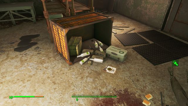 After you go down to the room below, around the flipped container, you find lots of cigarettes and alcohol - Boston Police Rationing Site - Center of Boston - Sector 6 - Fallout 4 Game Guide & Walkthrough