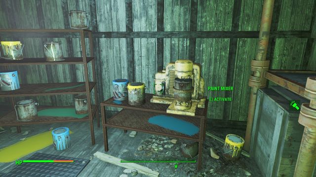 In the main room, there also is a paint mixer, where you can mix the yellow and the blue paints to obtain green, which you need for quest Painting the Town - Hardware Town - Center of Boston - Sector 6 - Fallout 4 Game Guide & Walkthrough