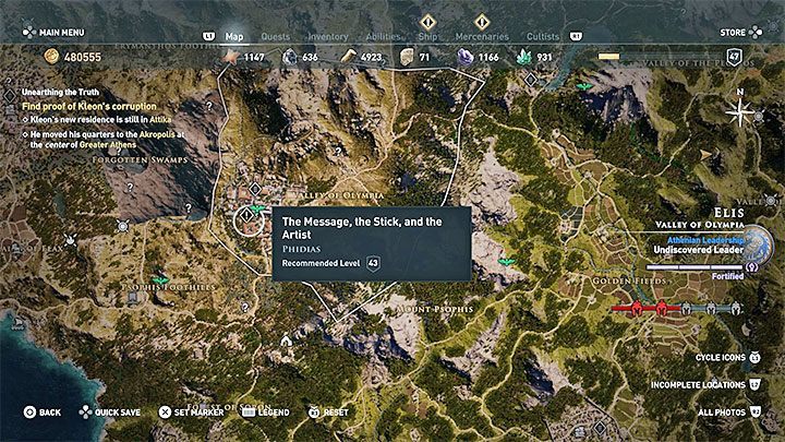 Starting location: Talk to Phidias in his workplace in the Olympic village - Side Quests on Elis in Assassins Creed Odyssey - Side Quests - Assassins Creed Odyssey Guide