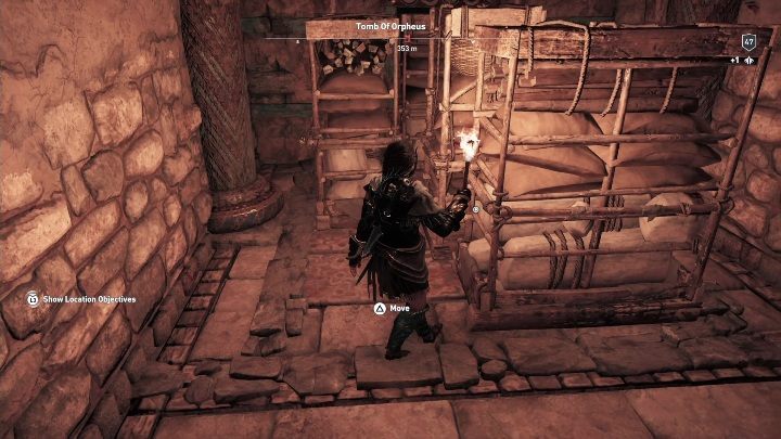 As you proceed, you will encounter a passage blocked by shelves - Petrified Islands - Tombs in Assassins Creed Odyssey - Tombs - Assassins Creed Odyssey Guide
