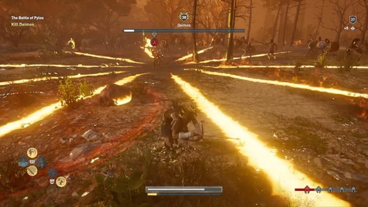 A particularly spectacular and harmful attack is the one that creates a line of fire on the ground - Important choices in Chapter 7 of Assassins Creed Odyssey - Important choices - Assassins Creed Odyssey Guide