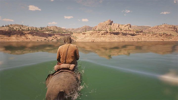 Get on your mount and enter the river - 