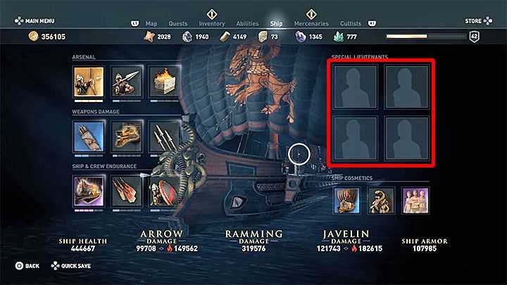 This is not all, because the game also takes into account the set-up of special lieutenants, which are placed in active slots in the main ship management menu - Wrath of the Amazons - Assassins Creed Odyssey Trophy guide - Trophy Guide - Assassins Creed Odyssey Guide