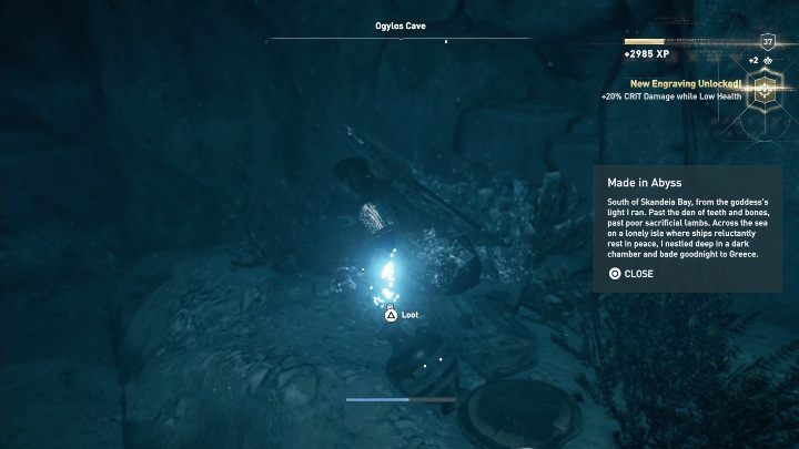 Puzzle solution: Ogylos Cave is located south of Skandeia Bay (Chytra Atoll) - Ainigmata Ostraka on Kythera Island in Assassins Creed Odyssey - Ainigmata Ostraka - Assassins Creed Odyssey Guide