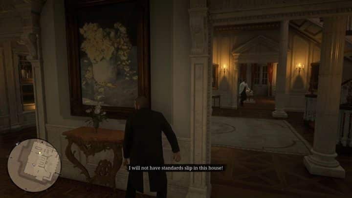 Follow the man and stand at the entrance to the mansion - Gilded 